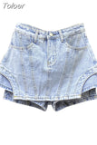 2023 Autumn Women's Shorts New Fashion High Waist Spliced Solid Color Irregular A-line Wide Leg Denim Shorts Skirts