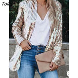 Sequin Lapel Women Blazer Coat 2023 Autumn Fashion Long Sleeve Women Jacket Elegant Turn-down Collar Office Lady