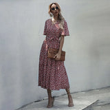 Dress Women Summer Casual Polka-dot Floral Print Midi Sundresses Black Elegant Fitted Clothing 2020 Red Dresses For