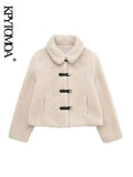Women Fashion Thick Warm Faux Fur Cropped Jacket Coat Vintage Long Sleeve Front Snap-button Female Outerwear Chic