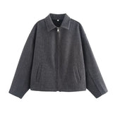 Autumn Women's Fashion Three-Color Solid Color Zipper Wool
