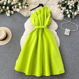 Party Dress Dress Women's Summer French Collared Shoulder Bubble Sleeve High Waist Fork Banquet