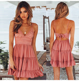Women White Lace Halter Dress Sexy Backless Beach Dresses 2020 Fashion Sleeveless Spaghetti Strap Casual Mini