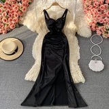 Sexy Leopard Spaghetti Strap Long Dress Summer Women Sleeveless Strapless High Waist Split Bodycon Vestidos Female Draped