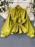 Women Design 3D Flounced edge Blouse Sweet Puff Sleeve O Neck Solid Casual Tops Summer Fashion Streetwear Short Blouses