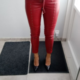 Pants Women Faux Leather Slim Fit Pant Spring Autumn Streetwear Middle Waist Motorcycle Long Legging Skinny Pants Trousers