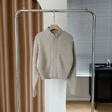 Women's Zipper Up Mock Neck Crop Knit Cardigan Autumn Winter 2022 Loose Casual Thick Sweater