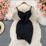 Women Summer Dress Solid Irregular Hip Wrap Red Dress Backless V-neck 2022 New High Waist Slim Sleeveless Party Dress