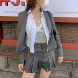 Korean Fashion Two Piece Set Preppy Style Double Pocket White Shirt + Pleated Mini Skirt Japanese 2 Piece Skirt