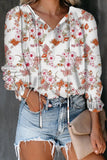 Women's Clothing 2025 Autumn And Winter New Broken Flower Printed Shirt V Collar Long-Sleeved T-Shirt Top