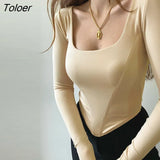 Collar Women's T-Shirt Long Sleeve Y2K Slim Tight Tee Casual Slim Cropped Sexy Basic Tees Top New Fashion Ladies