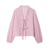 Homemade New Women's Butterfly Sweater Striped Prefectural Silk-Sleeved Shirt