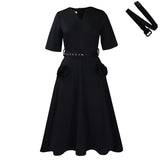 Women's 2025 Summer New Fashion V-Neck Elegant Short-Sleeved Waist A-Size