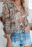 Women's Clothing 2025 Autumn And Winter New Broken Flower Printed Shirt V Collar Long-Sleeved T-Shirt Top