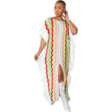 Toloer New Women's Dress Flounce Knitted Striped Slit Dress-Outfit