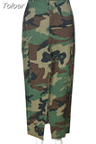 Fashion Women's Denim Skirt Elastic Waist Split Burr Camouflage Pocket Button Long Skirts Female Spring 2023 New