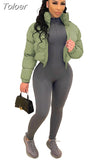 Zip Up Turtleneck Cropped Puffer Jacket Solid Color Wholesale Winter Clothes Women Bubble Coat Outwear