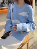 Cartoon Cloud Women Sweater Chic Causal Oversized Knitted Pullover Tops 2022 Autumn New Pull Jumpers