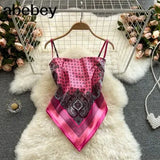 Treny Print Top Women's Sexy Backless Strap Camis Scarf Tie Crop Top Beach Holidays Sexy All-matching Summer