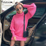 Totatoop Knitted Winter Dress Big Lantern Sleeve Turtleneck Bodycon Sweater Dress 2020 Casual Solid Soft High Street