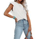 2025 Women's Hot-Selling Round-Neck Double-Layered Lotus Leaf Tops Short-Sleeved Women's