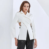 Hollow Out Blazer For Women Notched Collar Long Sleeve Cross Backless Designer Coats Female 2020 Fall New