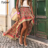 Boho Retro Floral Print Skirts Women 2023 Summer High Waist A-Line Pleated Long Skirts Casual Holiday Beach