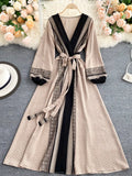 Spring Autumn Women Printed Long Dress Vintage Puff Sleeve High Waist A-Line Vestidos Female 2022 New Fashion Beach