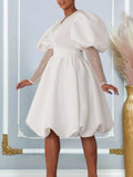 Women's Clothing V-Neck Big Swing Bubble Sleeve Banquet Dress Bridesmaid Dress