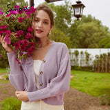 Casual crew neck short knitted sweaters women Autumn winter bat sleeve female cardigan Single-breasted ladies