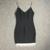 Beading Bandage Dress Black New Autumn Winter Women Dresses Sleeveless Ladies Party Club Bodycon