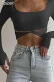 Sleeve U Neck Crop Top Women Sexy Y2K Female Slim Tight Tee Casual Summer Tee Clothes Streetwear Brown women