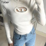 Women's D Word Hollow Out Metal Versatile Base Layer Early Autumn Knitted Sweater Bottoming Shirt
