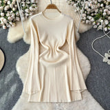 New Pure-Bround Hottie Body Long-Sleeved Knitted Dress Women Simple Round Collar Temperament Short
