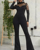 Black Hollow Out Long Sleeves Bell Bottom Formal