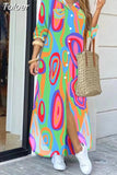 For Women 2023 Spring Summer Casual Loose Print Long Shirt Dress Button Up Long Sleeve Midi Elegant Vintage