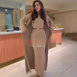 2025 New Fashion Solid Color Long Knitwear Dress Elegant Suit