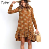 Women Spring Dress Fashion Polka Dot Print Ladies Casual Clothing Long Sleeve Mini Short Loose Yellow Dresses 2022
