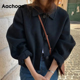 2023 Autumn Winter Women Elegant Solid Color Wool Coats Chic Turn Down Collar Long Sleeve Coat Female Chic Outerwear 1028-1-Outfit