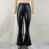 Toloer Women's Winter 2024 New High Waist Light Sense PU Leather Pants Trousers Black Bright Face Horn Trousers Women's Pants-Outfit