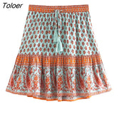 Hippie Floral Printed Mini Skirts Vintage Elastic Tassel Faldas Summer 2023 Beach Boho Casual Clothes Short Women