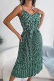 Floral Belted Spaghetti Strap Pleated