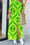 For Women 2023 Spring Summer Casual Loose Print Long Shirt Dress Button Up Long Sleeve Midi Elegant Vintage