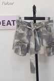 Fashion Three-dimensional Zipper Pocket Skirt Camouflage Low Waist Mini Denim Skirts With Belt Summer 2023 New