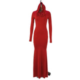 Toloer Women's Fall 2024 New Fashion Temperament Pure Color Slim Hooded Long-Sleeved Dress-Outfit