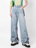 Fashion Women's Jeans High Waist Legs 3D Multi Pocket Light Color Straight Tube Denim Cargo Pants Summer 2023 New