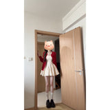 Lazy Temperament Red Knitted Cardigan French Wave Dot Square Slings To Collect Waist Thin A Word