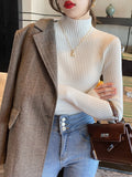 and Winter Pullover Half Turtleneck Knitted Sweater Women Vintage Long Sleeve Bottoming Women Tops Jumper Pull