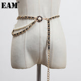 Pu Leather Red Black Metal Chain Long Belt Personality Women New Fashion Tide All-match Spring Autumn 2023