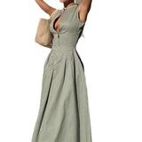 Women's 2025 New Sleeveless V-Neck Dress Casual Waist Zipper Collar Temperament